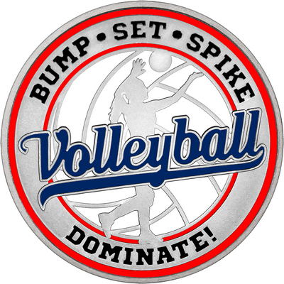 Navy Blue "Volleyball" with Red Outer Circular Borders